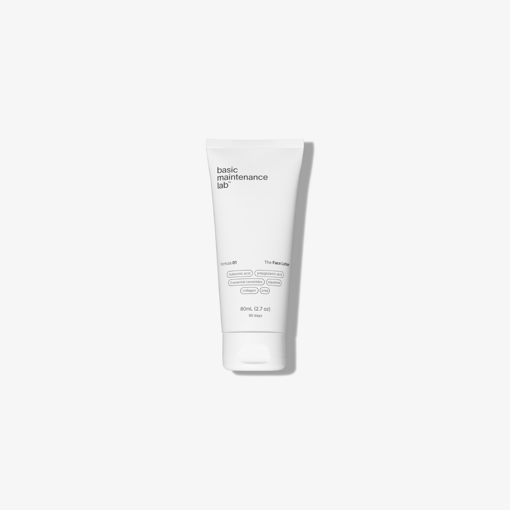 Basic Maintenance Formula 01 The Face Lotion shown in a white tube with a flip cap