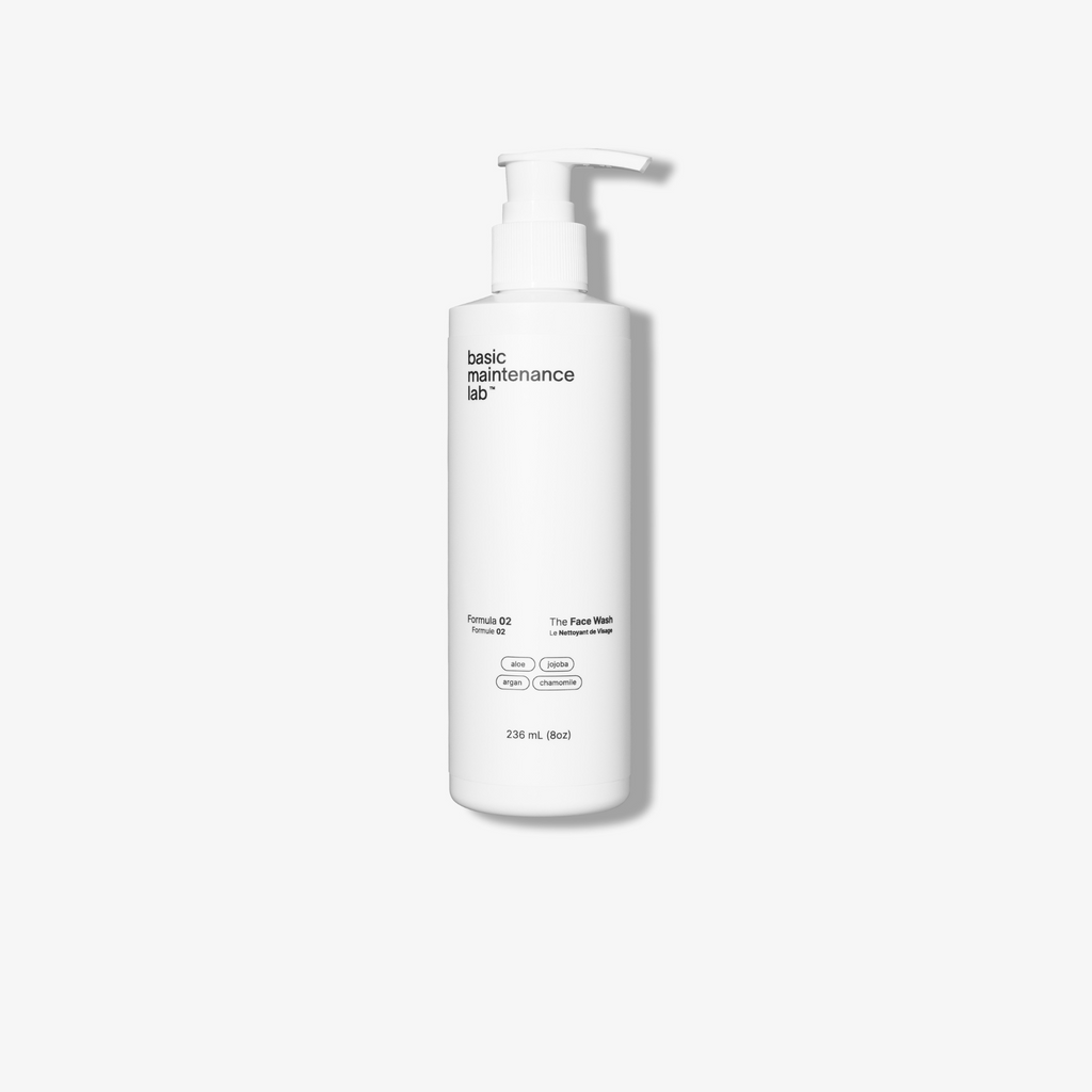 Basic Maintenance Formula 03 The Face Wash shown in a white cylinder tube with a pump cap